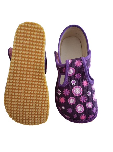 Chaussons barefoot en tissu Beda Fleurs violettes